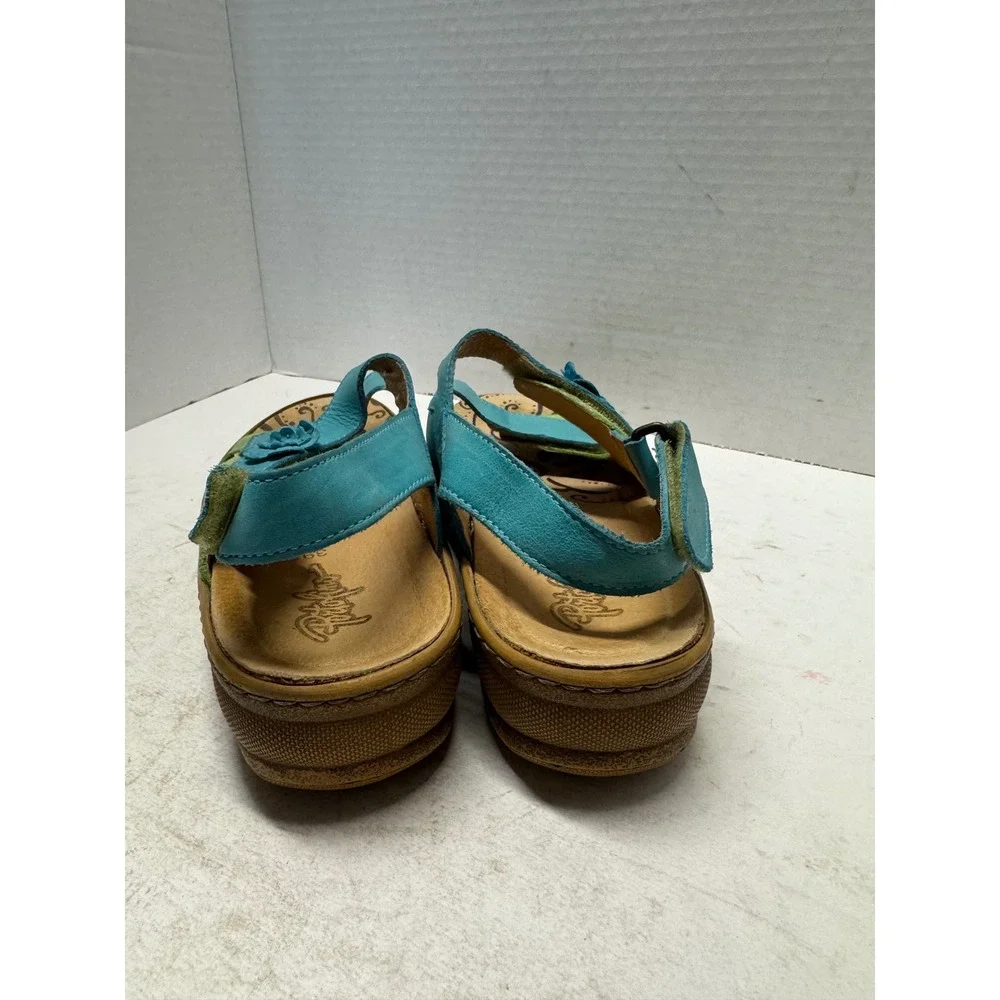 Pikolinos Teal Lime Green Leather Flower Slingback Comfort Sandals Spain 39 8.5